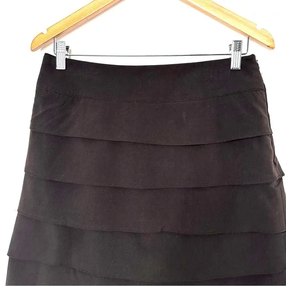 Vintage Sandro Sportswear Chocolate Brown Feminine Tiered Ruffle Hem Midi Skirt - Picture 2 of 9